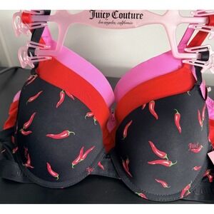 Juicy Couture Chili Pepper Push-Up Bra 3 Pack 34B NWT Underwire Padded Valentine